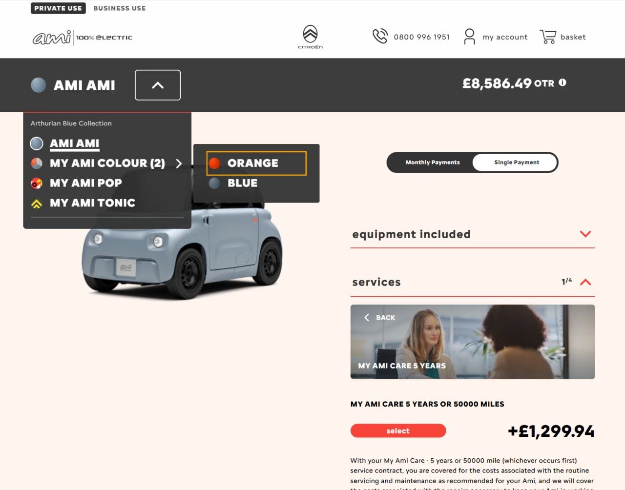 Citroën Ami vehicle customization and services interface
