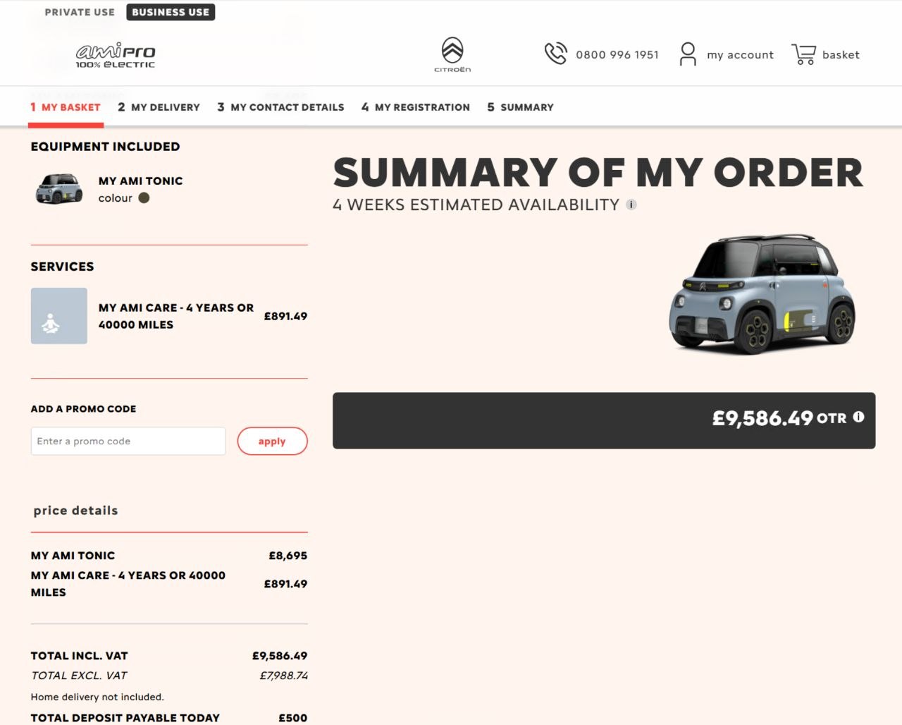 Citroën Ami ecommerce order summary preview