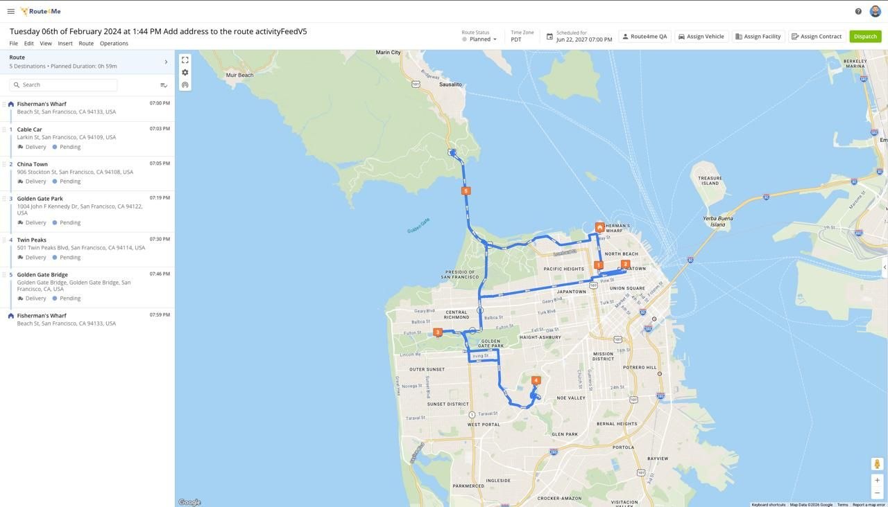 Route4Me route editor with San Francisco map